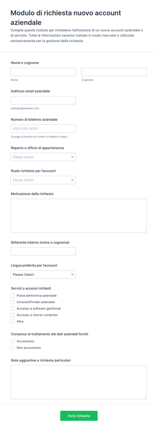 Richiesta Di Nuovo Account Form