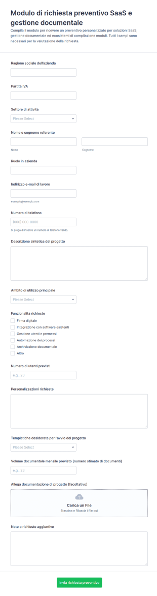 Richiesta Di Offerta Per Forniture Form