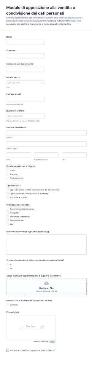 Richiesta Di Opt Out Privacy