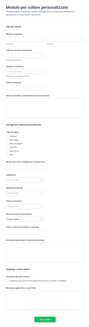 Richiesta Di Ordine Collare Personalizzato