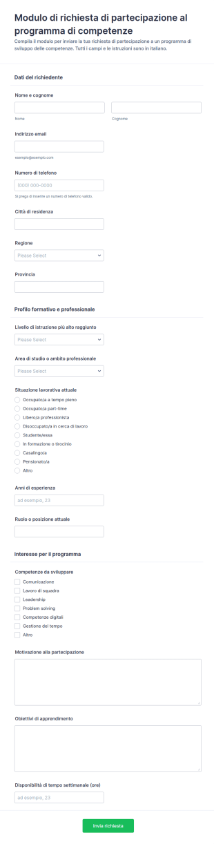 Richiesta Di Partecipazione Al Programma Di Acquisizione Competenze