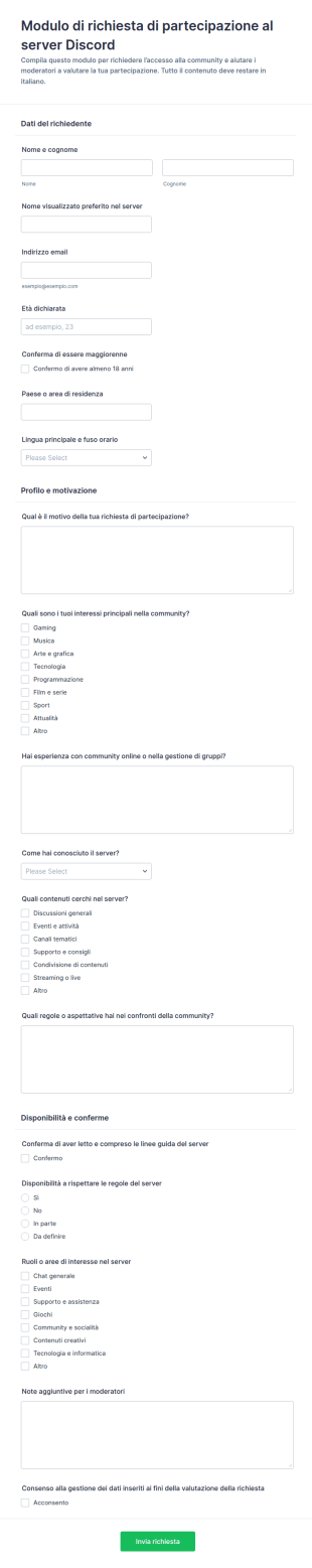 Richiesta Di Partecipazione Al Server Discord