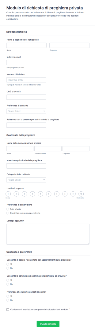 Richiesta Di Preghiera Privata Form