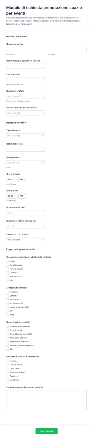 Richiesta Di Prenotazione Della Sede