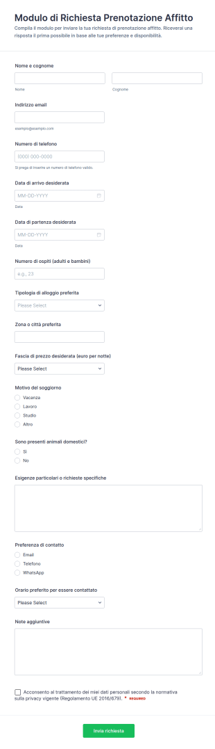Richiesta Di Prenotazione In Affitto