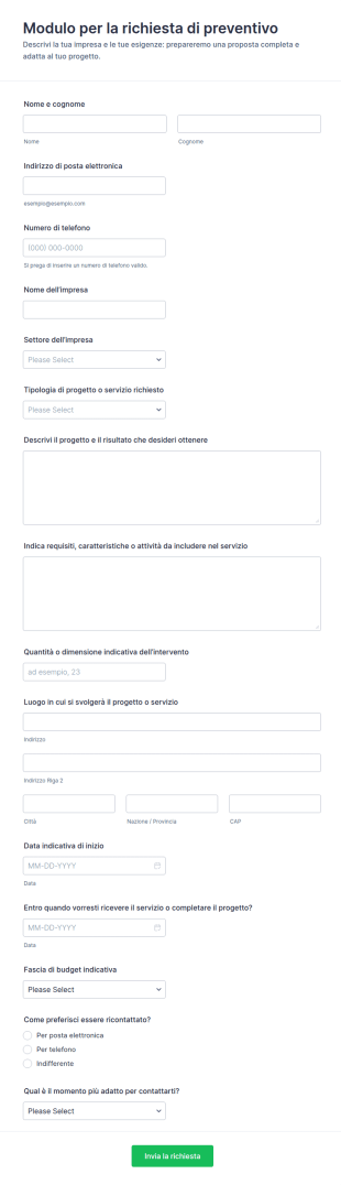 Richiesta Di Preventivo Completo