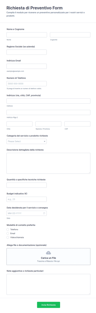 Richiesta Di Preventivo Form