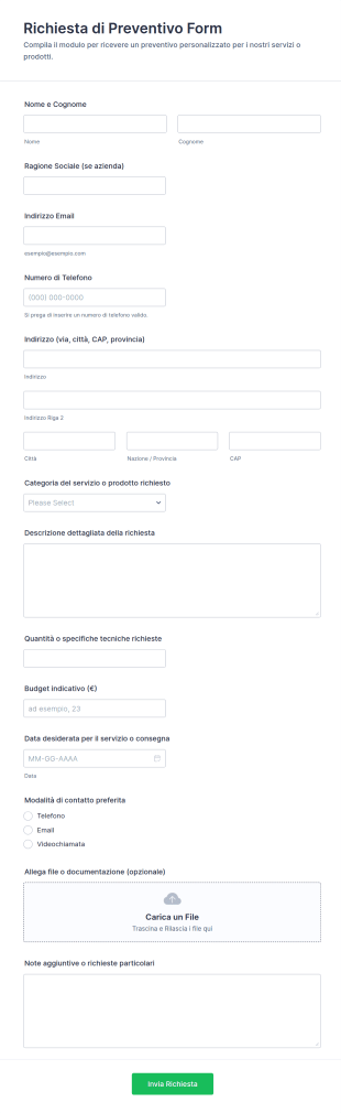Richiesta Di Preventivo Form