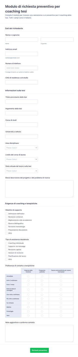 Richiesta Di Preventivo Per Coaching Tesi