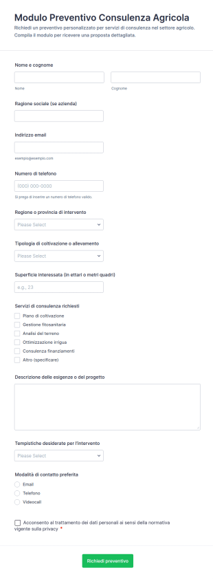 Richiesta Di Preventivo Per Consulente Agronomo