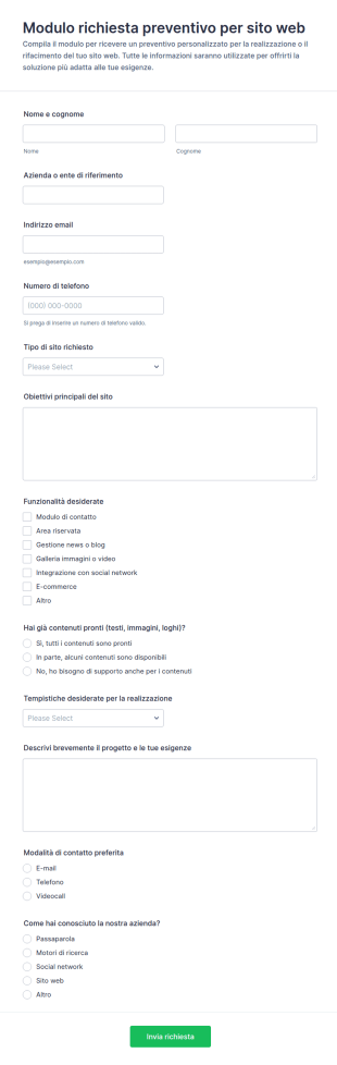 Richiesta Di Preventivo Sito Web