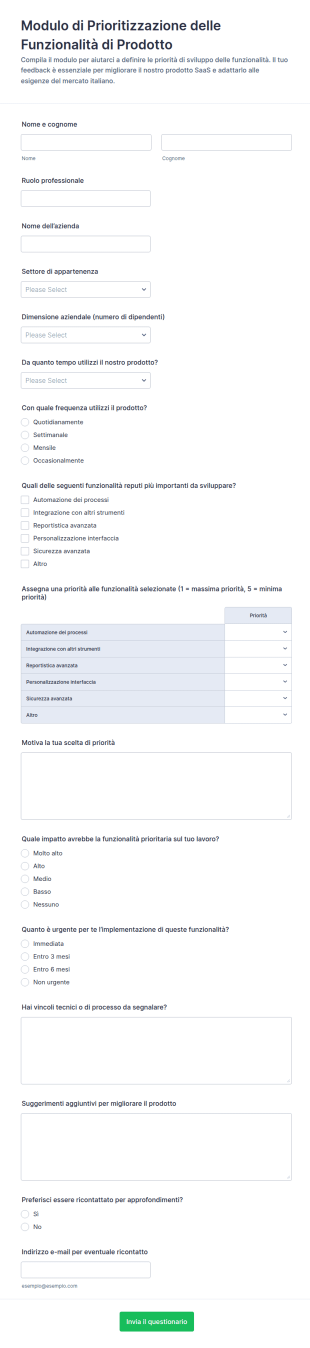 Richiesta Di Prioritizzazione Delle Funzionalità