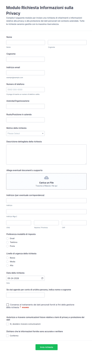 Richiesta Di Privacy Form