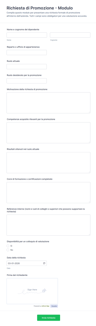 Richiesta Di Promozione Modulo