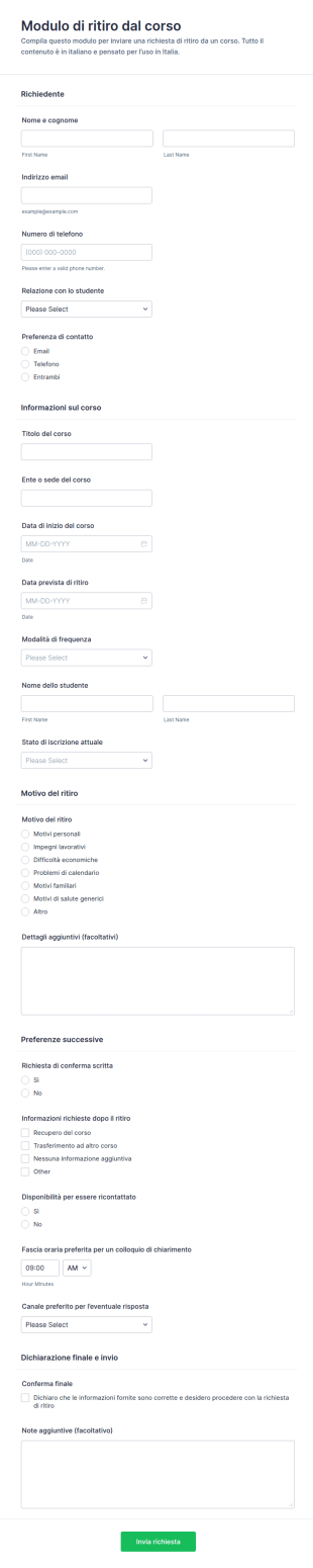 Richiesta Di Recesso Dal Corso Form