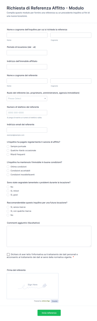Richiesta Di Referenza Affitto Modulo