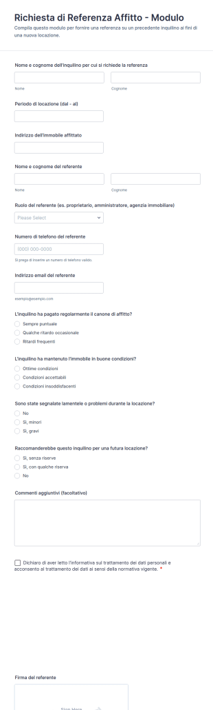 Richiesta Di Referenza Affitto Modulo