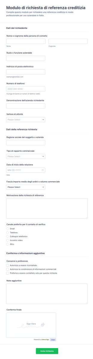 Richiesta Di Referenze Creditizie Form