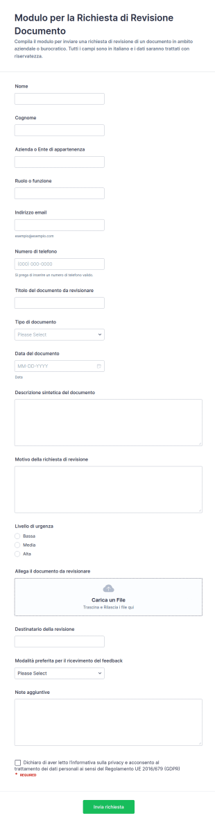 Richiesta Di Revisione Documento Form
