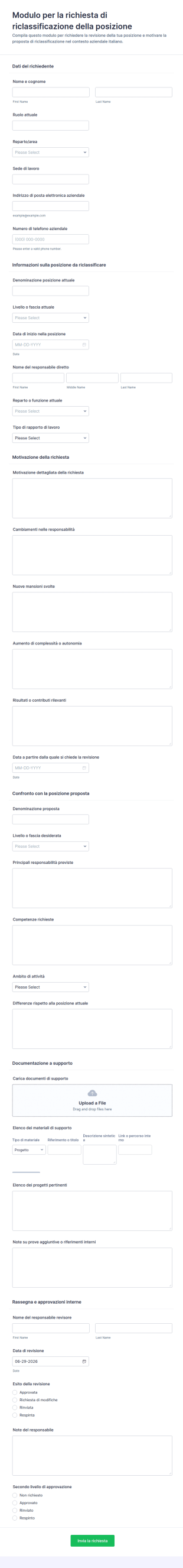 Richiesta Di Riclassificazione Della Posizione Lavorativa