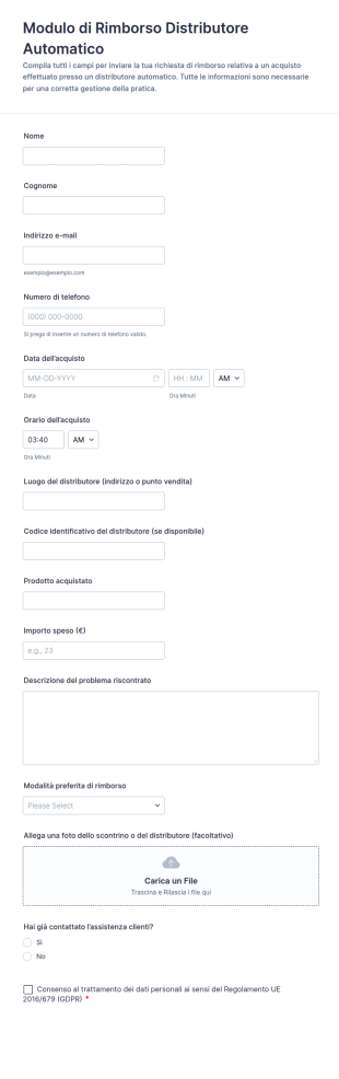 Richiesta Di Rimborso Per Distributori Automatici