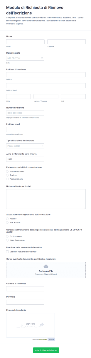 Richiesta Di Rinnovo Associativo