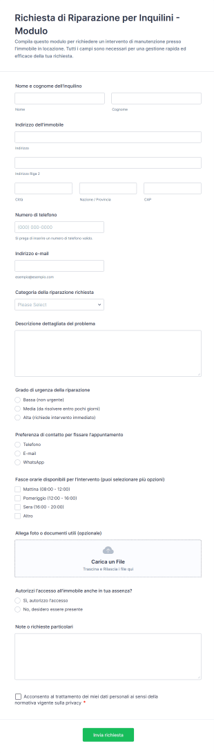 Richiesta Di Riparazione Per Inquilini Modulo