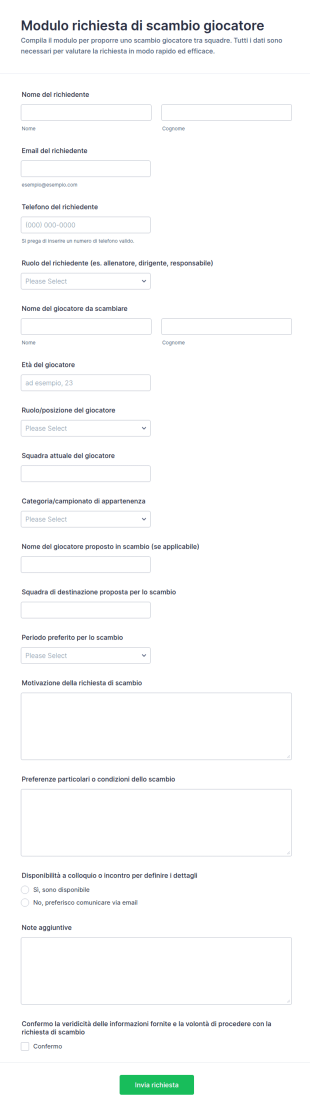 Richiesta Di Scambio Giocatori Form