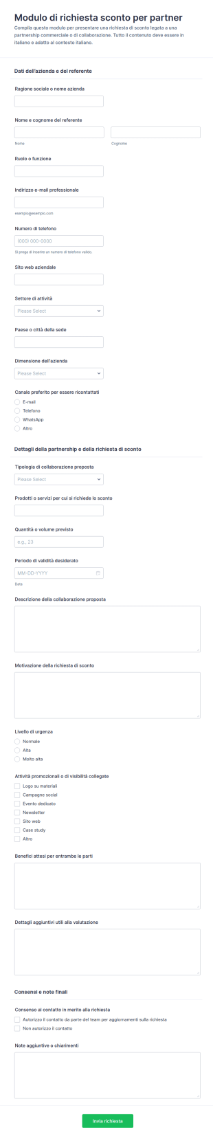 Richiesta Di Sconto Per Partnership Form