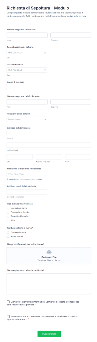 Richiesta Di Sepoltura Modulo