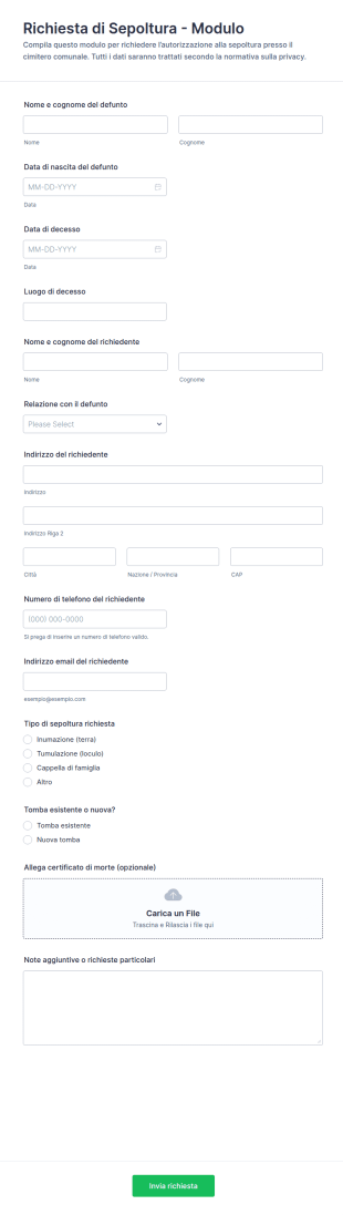 Richiesta Di Sepoltura Modulo
