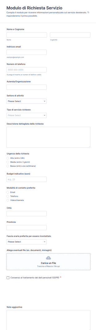 Richiesta Di Servizio Form