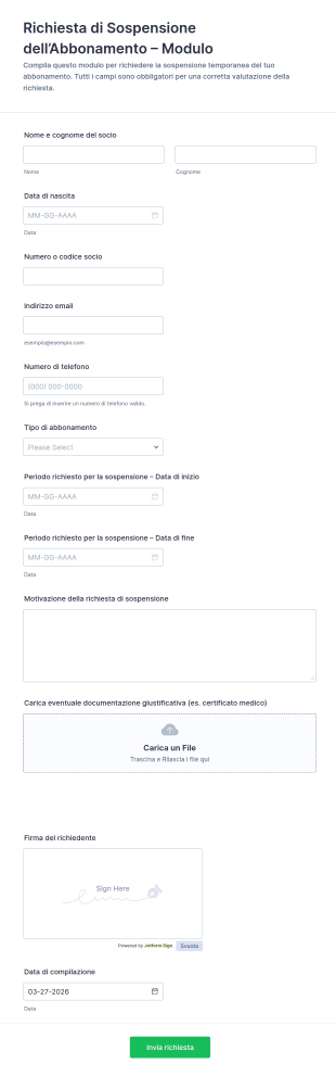 Richiesta Di Sospensione Dell’Abbonamento – Modulo