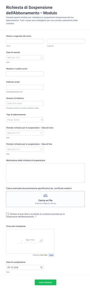 Richiesta Di Sospensione Dell’Abbonamento – Modulo
