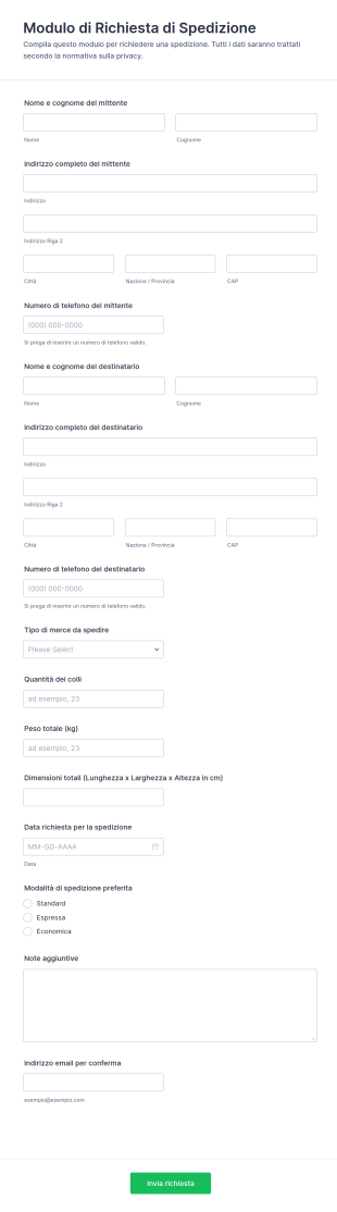Richiesta Di Spedizione Form