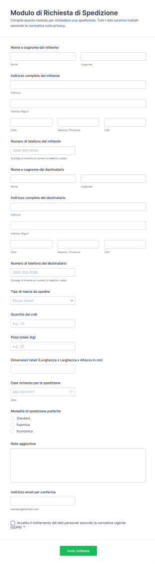 Richiesta Di Spedizione Form
