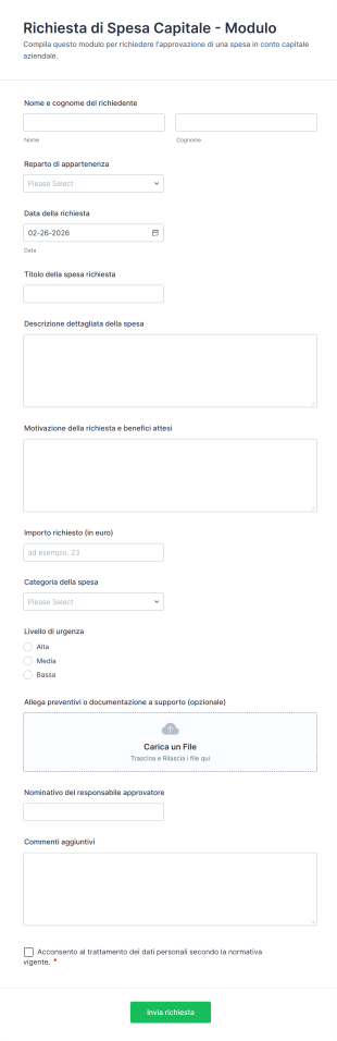 Richiesta Di Spesa Capitale Modulo