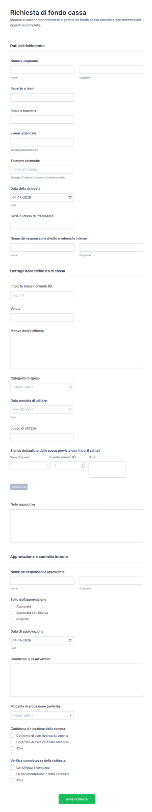 Richiesta Di Spesa Piccolo Conto Form