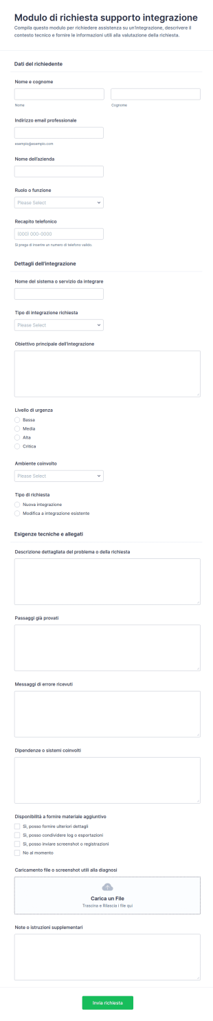 Richiesta Di Supporto Per Integrazione