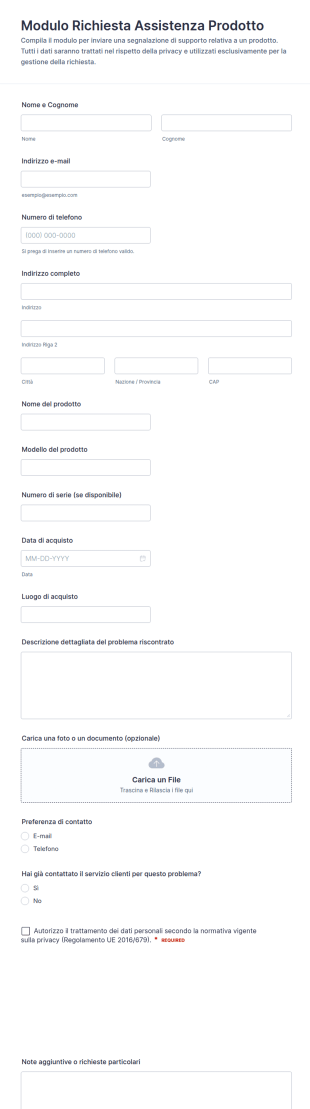 Richiesta Di Supporto Prodotti