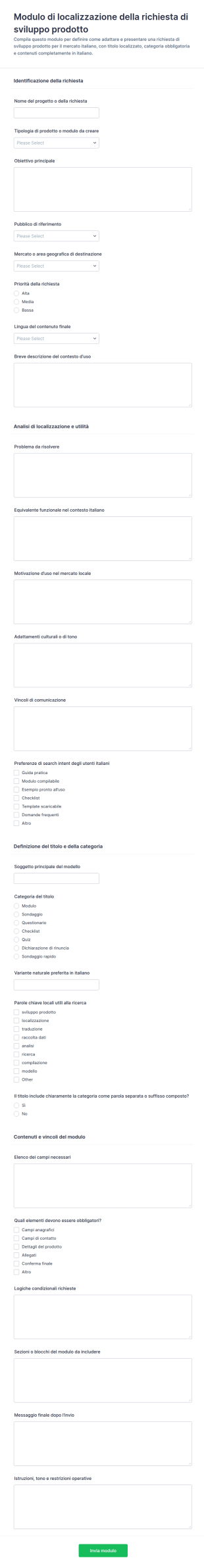 Richiesta Di Sviluppo Prodotto Modulo