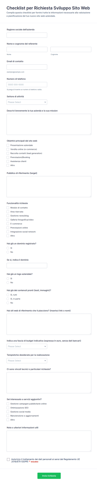 Richiesta Di Sviluppo Sito Web