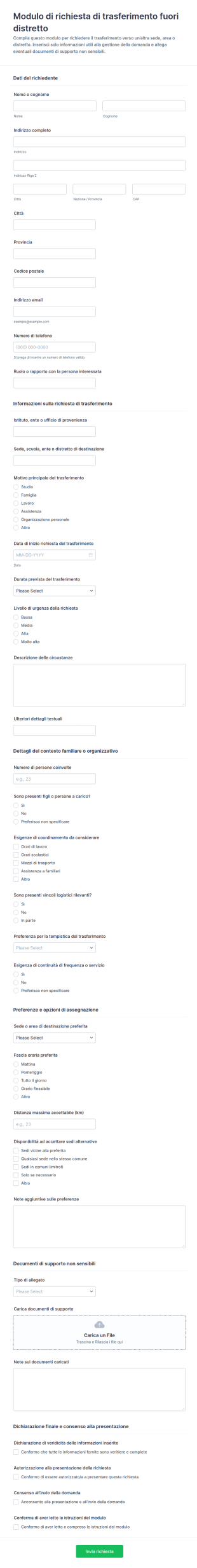 Richiesta Di Trasferimento Fuori Distretto Form