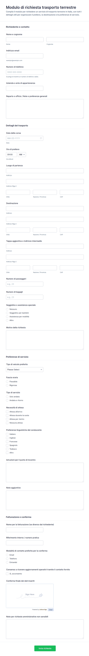 Richiesta Di Trasporto Terrestre Form