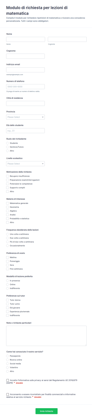 Richiesta Di Tutoraggio Di Matematica