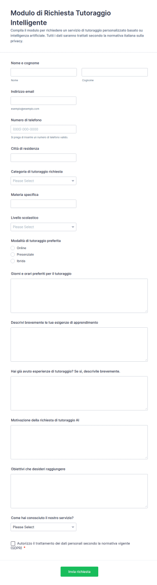Richiesta Di Tutoraggio Formativo