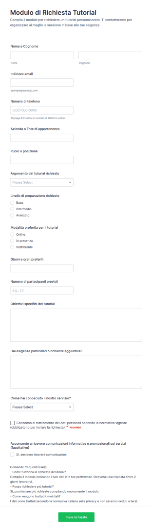 Richiesta Di Tutorial Form