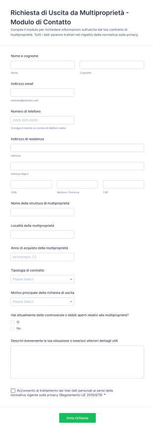 Richiesta Di Uscita Da Multiproprietà Modulo Di Contatto