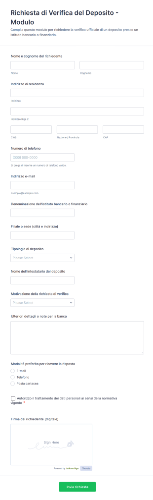 Richiesta Di Verifica Del Deposito Modulo