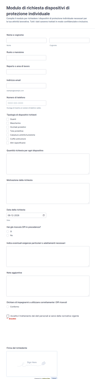 Richiesta Dispositivi Di Protezione Form